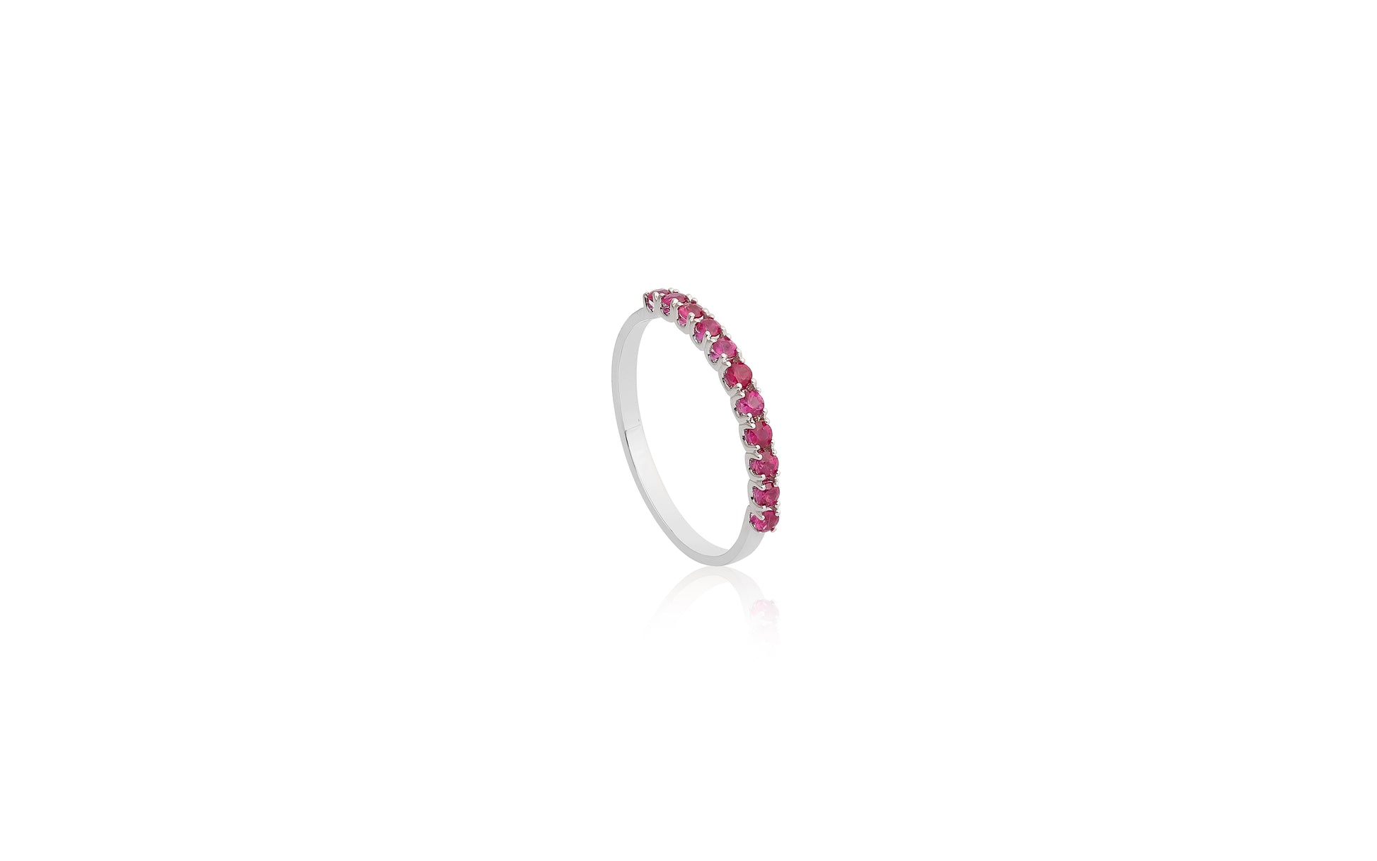 18K Soild Gold Natural Ruby Half Eternity Women's Ring