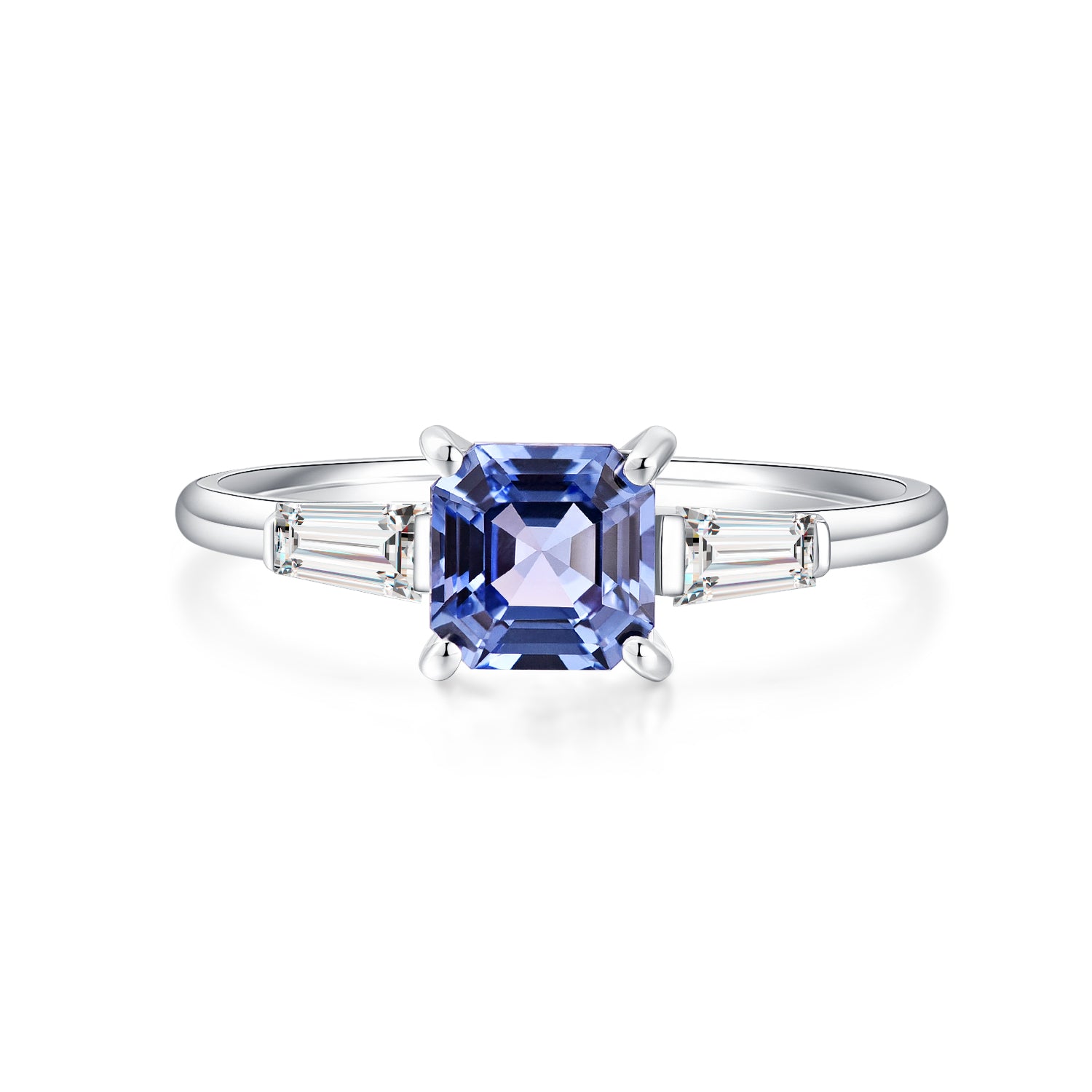 1.5ct Lab Grown Light Blue Asscher Sapphire Lab Grown Diamond Widding Ring