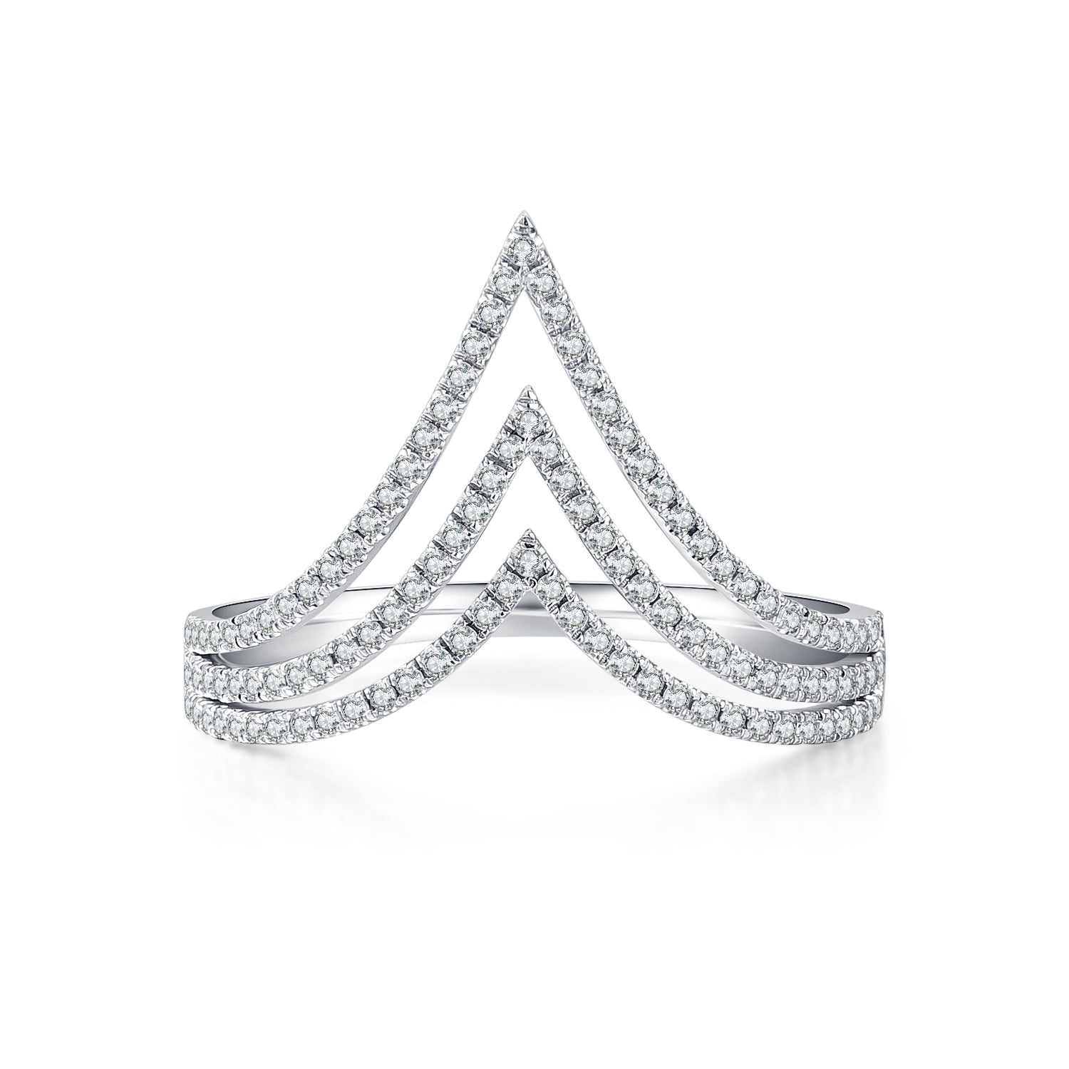 Jewelry Lab Grown Diamond Traple Chevron Ring 0.35ct Round 9K White Gold