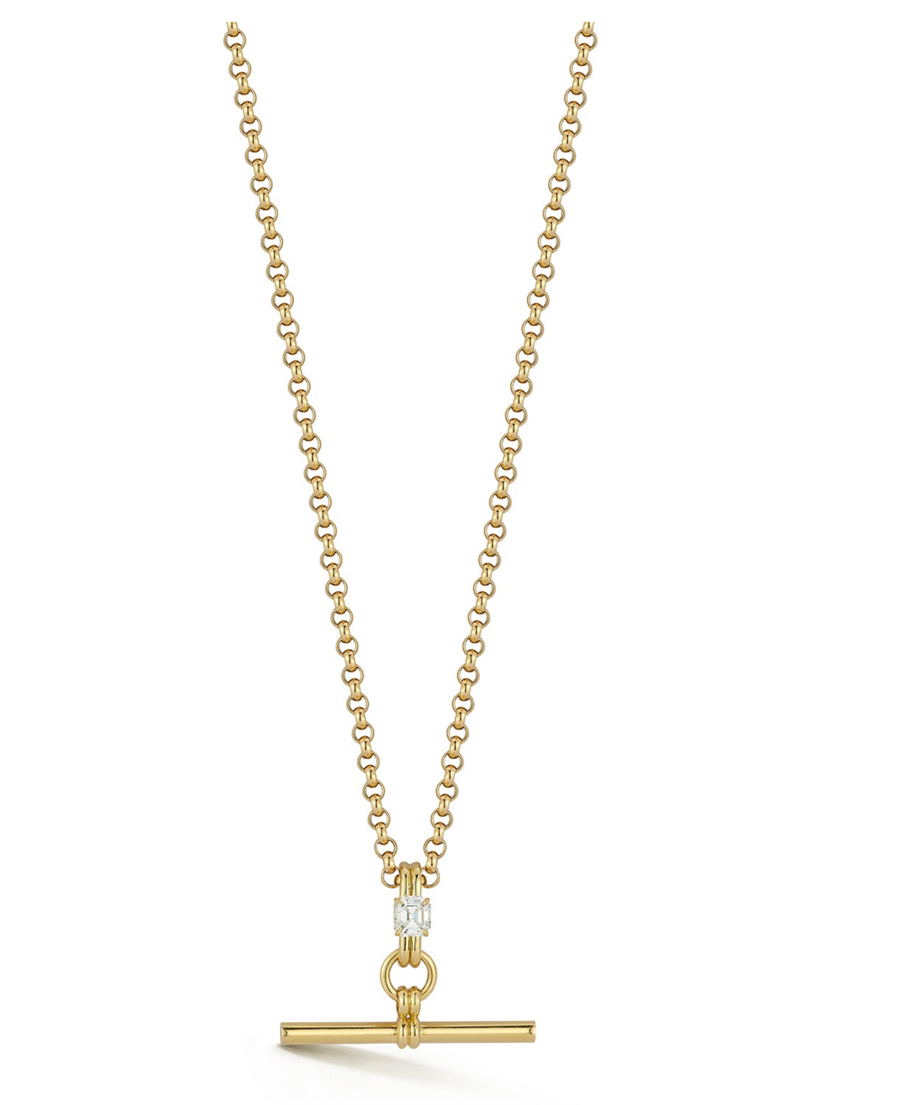 18k Emerald-cut Lab Diamond Toggle Pendant Necklace