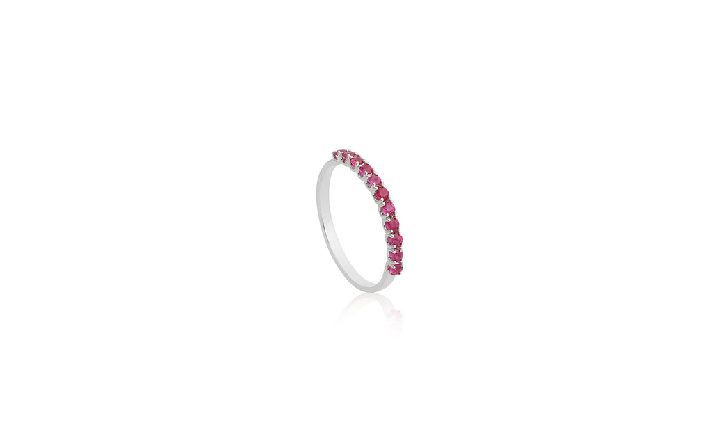18K Soild Gold Natural Ruby Half Eternity Women's Ring