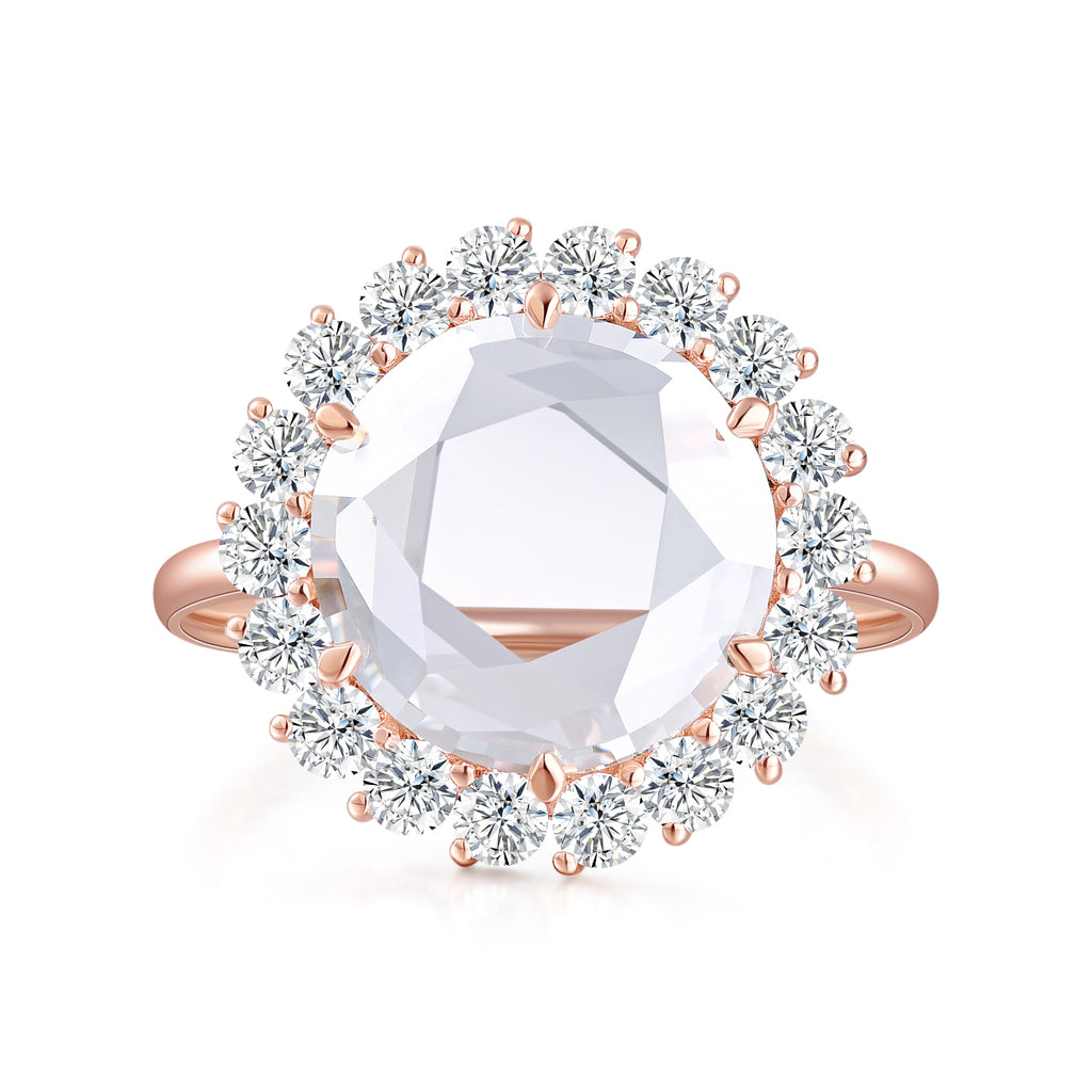 3.02ct Rose Cut Lab Diamond 18K Rose Gold Halo Engagement Ring Product Description