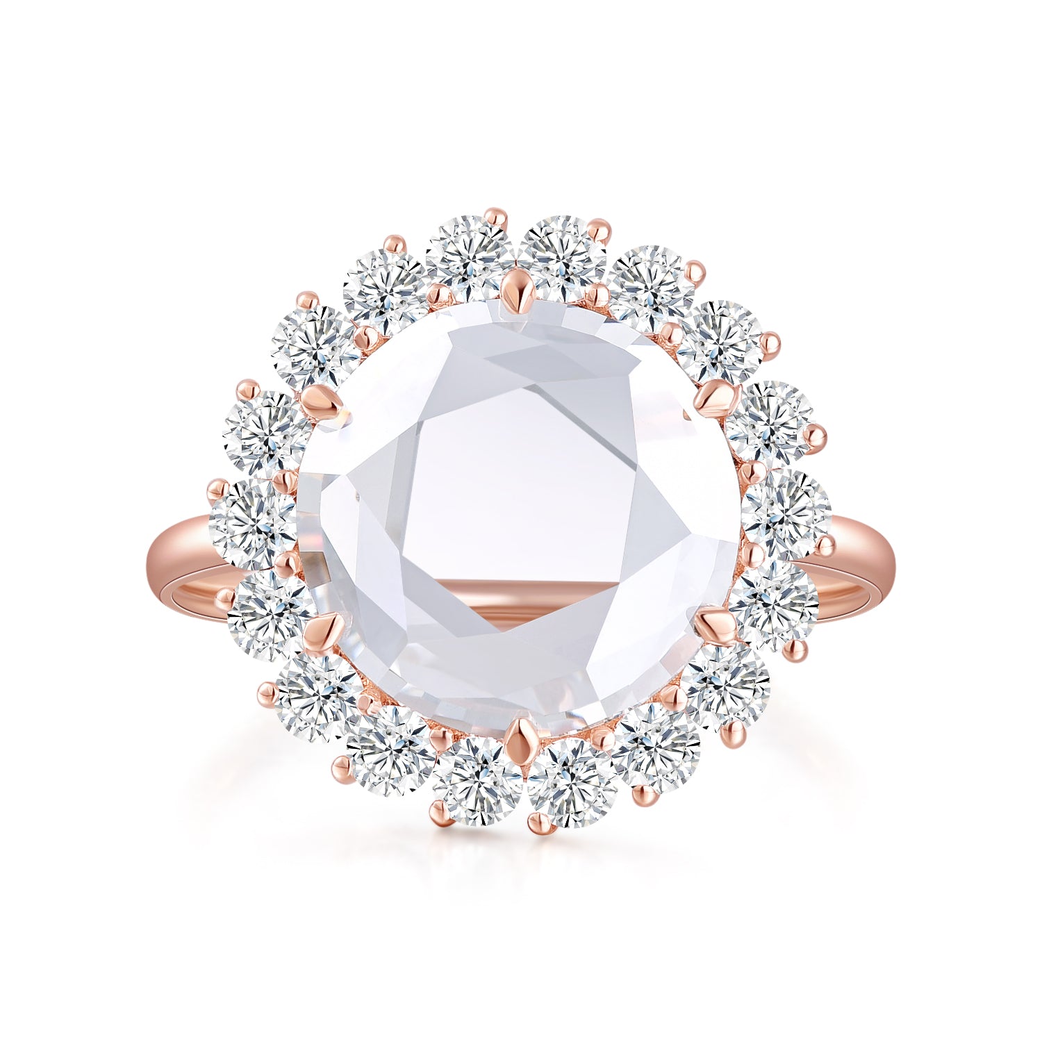3.02ct Rose Cut Lab Diamond 18K Rose Gold Halo Engagement Ring Product Description
