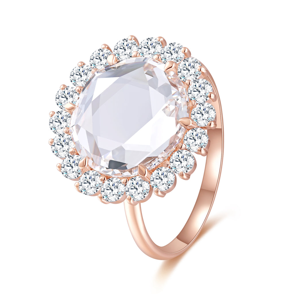 3.02ct Rose Cut Lab Diamond 18K Rose Gold Halo Engagement Ring Product Description