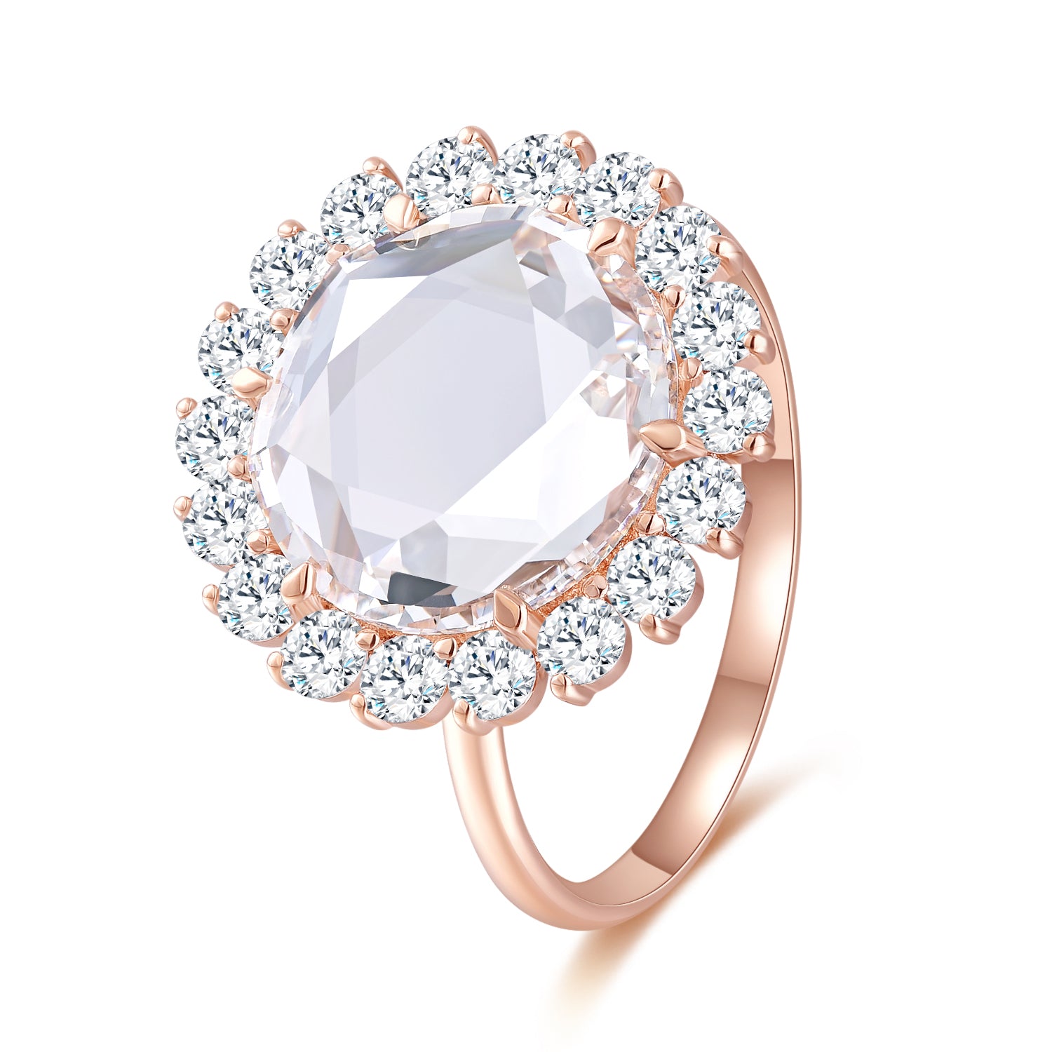 3.02ct Rose Cut Lab Diamond 18K Rose Gold Halo Engagement Ring Product Description
