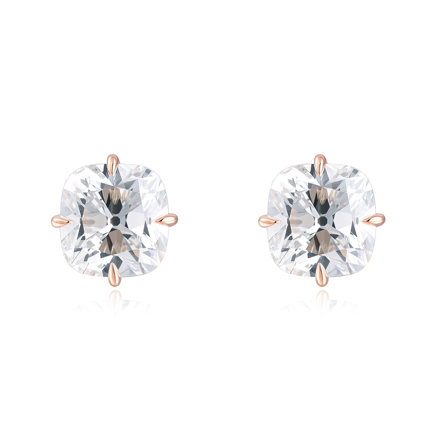 4.02ct Total Old European Cut Cushion Lab Diamond Stud Earrings in 14K Rose Gold