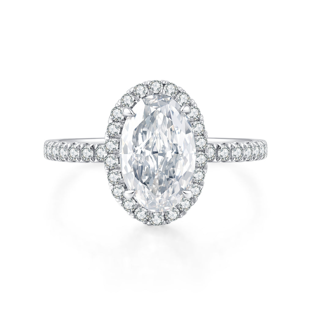 0K White Gold Oval Halo Engagement Ring - 2.83ct Lab Grown Diamond