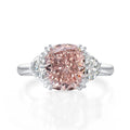 3.54ct Cushion Pink Lab Diamond 18K White Gold Half Moon Three-Stone Engagement Ring
