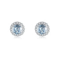 Grace Blue Topaz and Lab Diamond Halo Earrings in White Gold