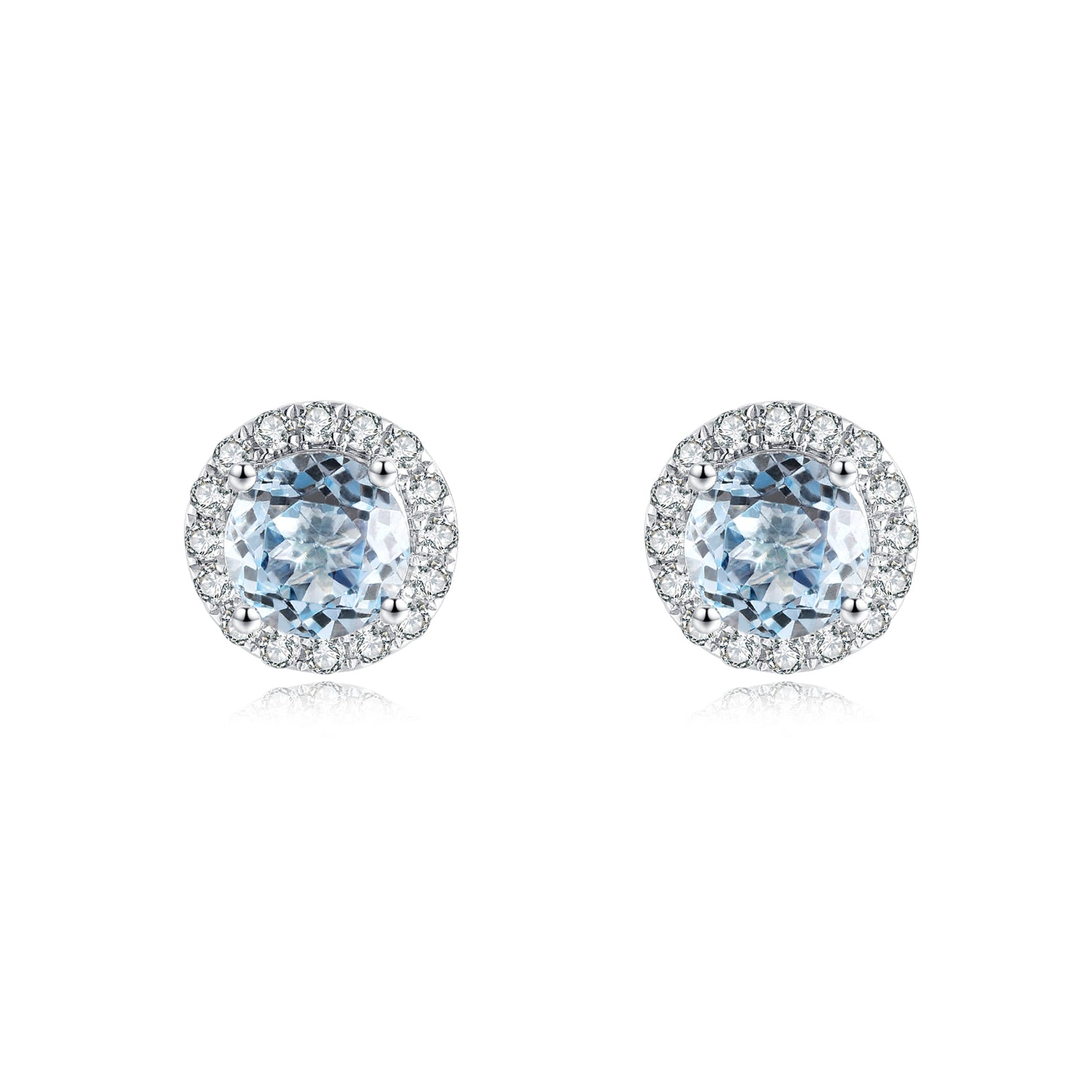 Grace Blue Topaz and Lab Diamond Halo Earrings in White Gold