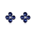 14Kt Blue Sapphires Flower Clover American Modern Lab Grown Diamond White Gold